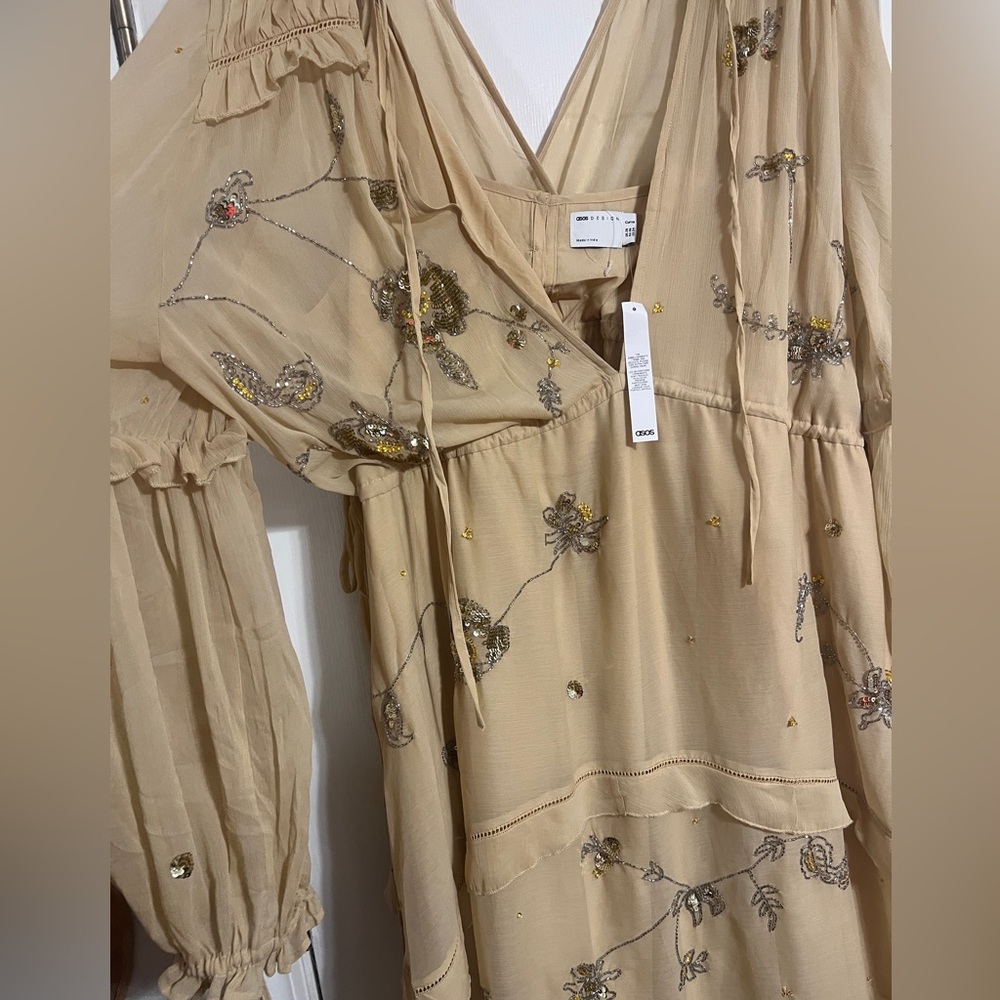 NWT ASOS DESIGN a-line midi dress with cluster embellishment in gold - Picture 6 of 6